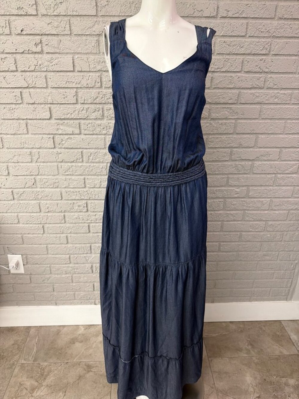 INC International Concepts Lattice Back Halter Blouson Tiered Maxi Dress Size M